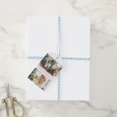 vrome kerstmis rood script 3 foto ' s collage mode cadeaulabel (Met Touw)