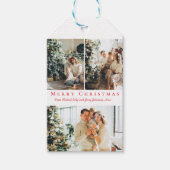 vrome kerstmis rood script 3 foto ' s collage mode cadeaulabel (Voorkant)