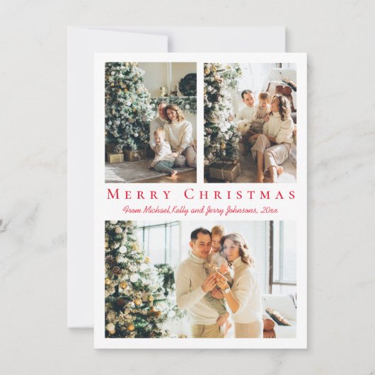 vrome kerstmis rood script 3 foto ' s collage mode feestdagenkaart (Voorkant)