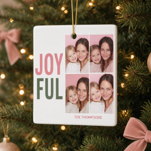 VROOLIJKE 4 Foto Gepersonaliseerde Familie Kerstmi Keramisch Ornament