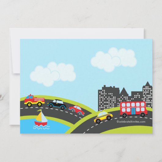 Vroom Beep Cars Birthday Party Invitation Kaart (Achterkant)