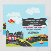 Vroom Beep Cars Birthday Party Invitation Kaart (Voorkant / Achterkant)