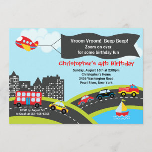 Vroom Beep Cars Birthday Party Invitation Kaart