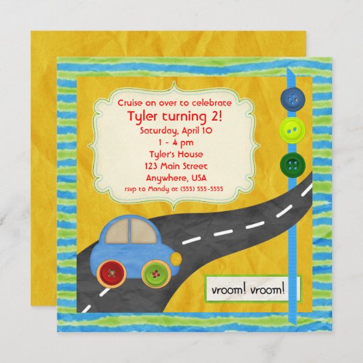 Vroom. Birthday Uitnodiging (Voorkant / Achterkant)