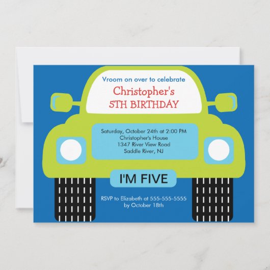 Vroom Car Birthday Party for boys Kaart (Voorkant)