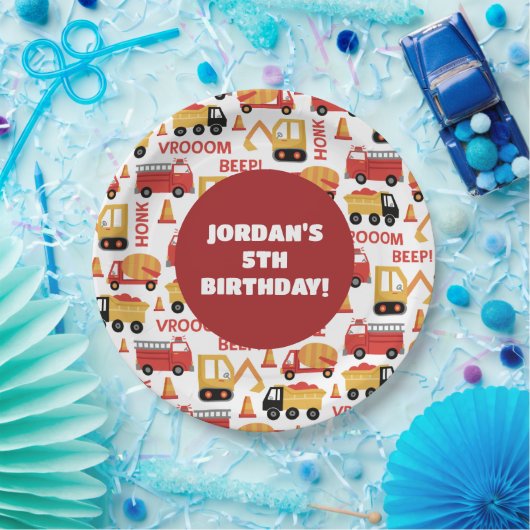 Vroom Honk Beep! Vrachtwagens Papieren Bordje (Feest)