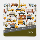 Vroom. Kerstavond van het treinvervoerspatroon Keramisch Ornament (Achterkant)