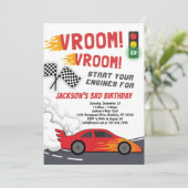 Vroom Race Car Birthday Party Uitnodiging (Staand voorkant)