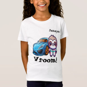 "Vroom" Race Car Sloth Kawaii Custom Girl's T-shirt