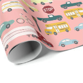 Vroom. Verkeerspatroon auto's vrachtwagens Bike ro Cadeaupapier (Rol Hoek)