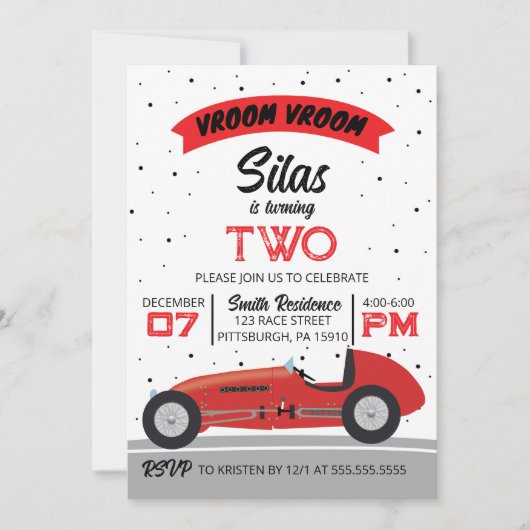 Vroom Vroom Antiek Race Auto Verjaardagsfeestje Kaart (Voorkant)