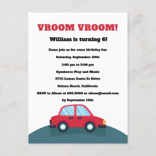 Vroom Vroom Auto Verjaardagsfeest Uitnodiging