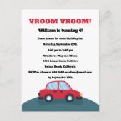 Vroom Vroom Cars verjaardagsfeestje uitnodiging (Voorkant)