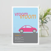Vroom Vroom Meisje Auto Verjaardag Uitnodiging (Staand voorkant)