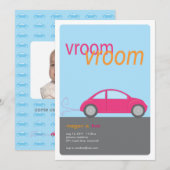 Vroom Vroom Meisje Auto Verjaardag Uitnodiging (Voorkant / Achterkant)