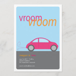 Vroom Vroom Meisje Auto Verjaardag Uitnodiging