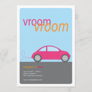 Vroom Vroom Meisje Auto Verjaardag Uitnodiging