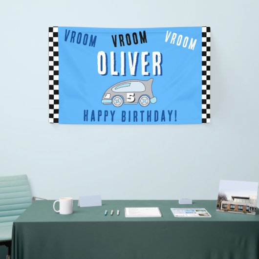 Vroom Vroom Racing Car Boy Verjaardag Spandoek (Beurs)
