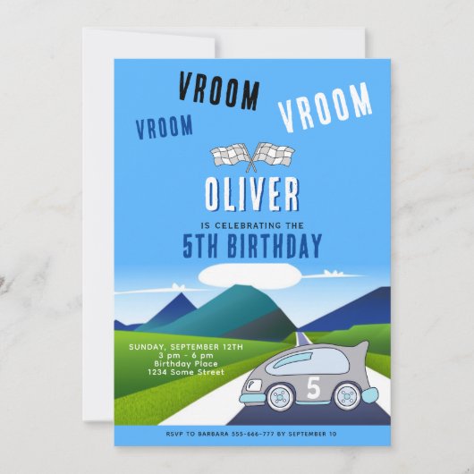 Vroom Vroom Racing Car op een Road Boy Birthday Kaart (Voorkant)