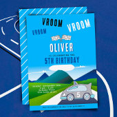 Vroom Vroom Racing Car op een Road Boy Birthday Kaart