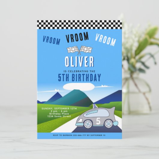 Vroom Vroom Racing Car Road Boy Birthday Kaart (Staand voorkant)