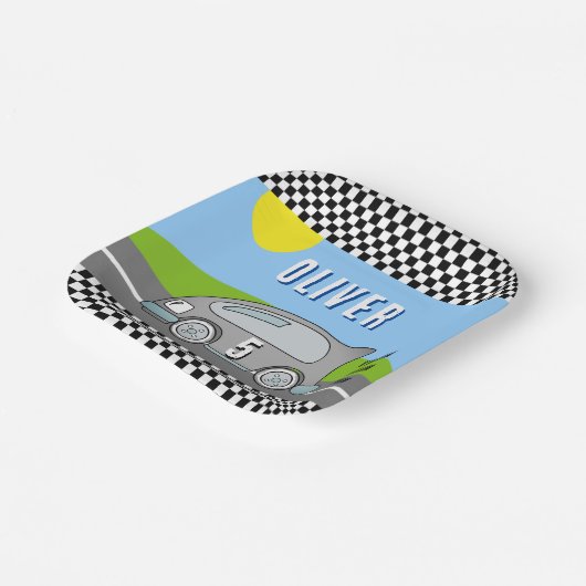 Vroom Vroom Racing Car Road Boy Birthday Papieren Bordje (Gebogen)