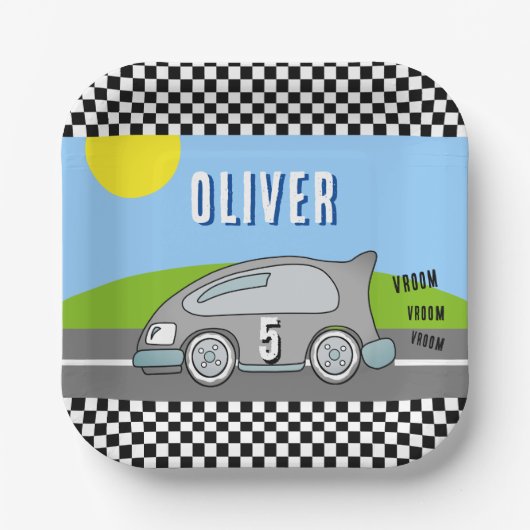 Vroom Vroom Racing Car Road Boy Birthday Papieren Bordje (Voorkant)