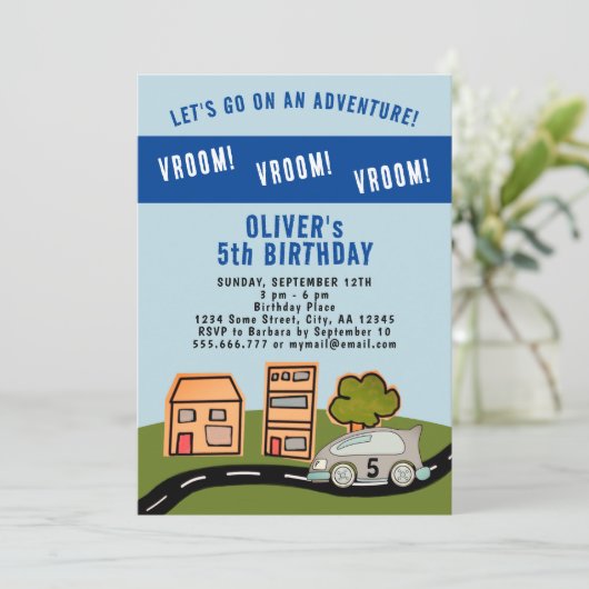 Vroom Vroom Racing Road House Boy Birthday Kaart (Staand voorkant)