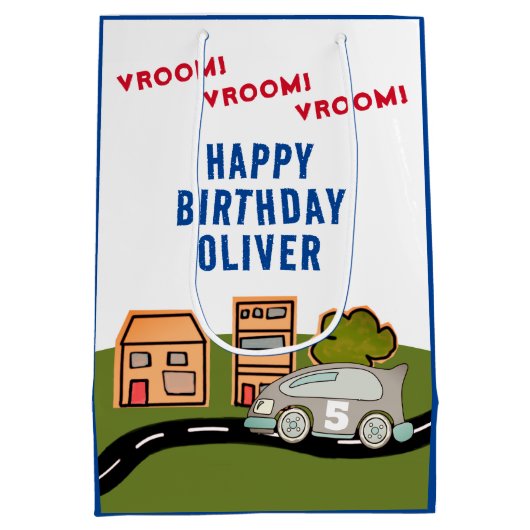 Vroom Vroom Racing Road House Happy Birthday Medium Cadeauzakje (Achterkant)