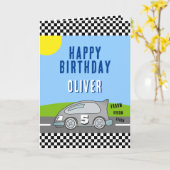 Vroom Vroom Racing Road Name Happy Birthday Kaart (Gele Bloem)