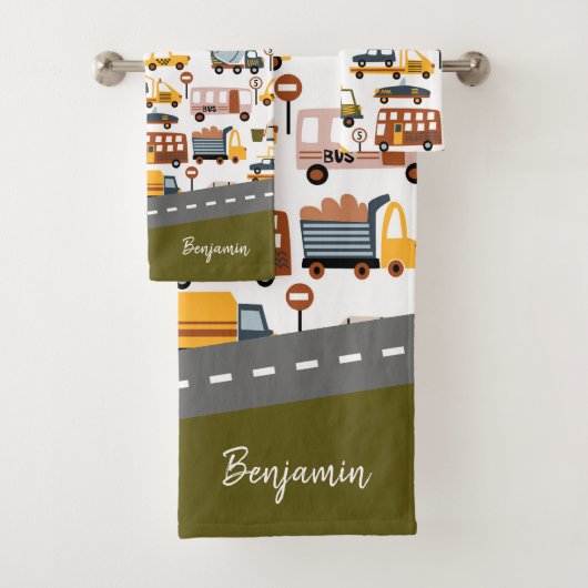 Vroom. Vroom. Tjonge auto en vervoerspatroon Bad Handdoek (Insitu)
