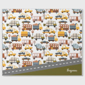 Vroom. Vroom. Tjonge auto en vervoerspatroon Cadeaupapier (Vlak)