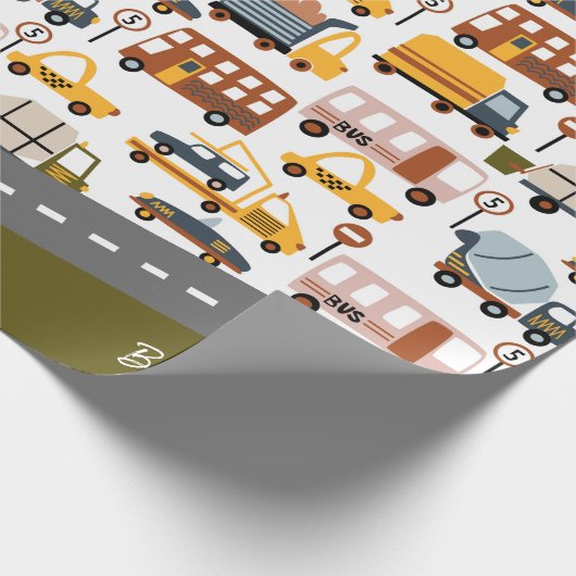 Vroom. Vroom. Tjonge auto en vervoerspatroon Cadeaupapier (Hoek)