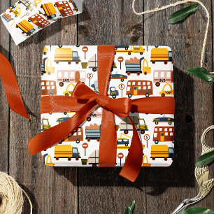 Vroom. Vroom. Tjonge auto en vervoerspatroon Cadeaupapier