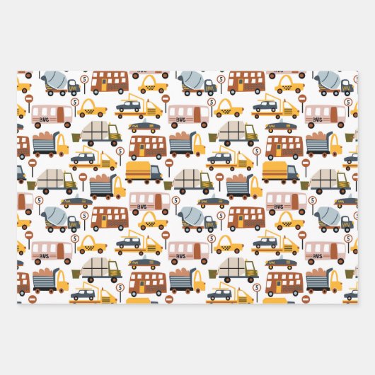 Vroom. Vroom. Tjonge auto en vervoerspatroon Inpakpapier Vel (Voorkant 3)