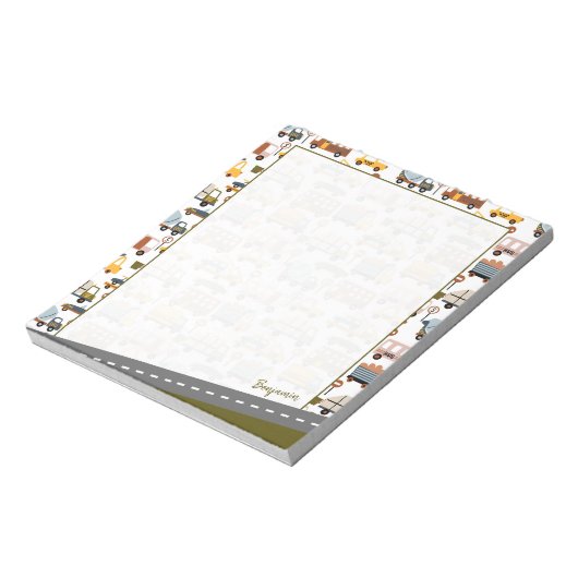 Vroom. Vroom. Tjonge auto en vervoerspatroon Notitieblok (Linkerzijde)