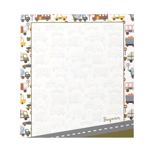 Vroom. Vroom. Tjonge auto en vervoerspatroon Notitieblok (Voorkant)