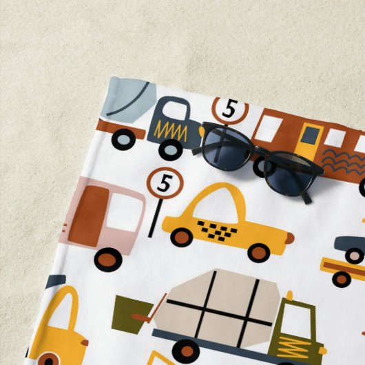 Vroom. Vroom. Tjonge auto en vervoerspatroon Strandlaken (In situ)