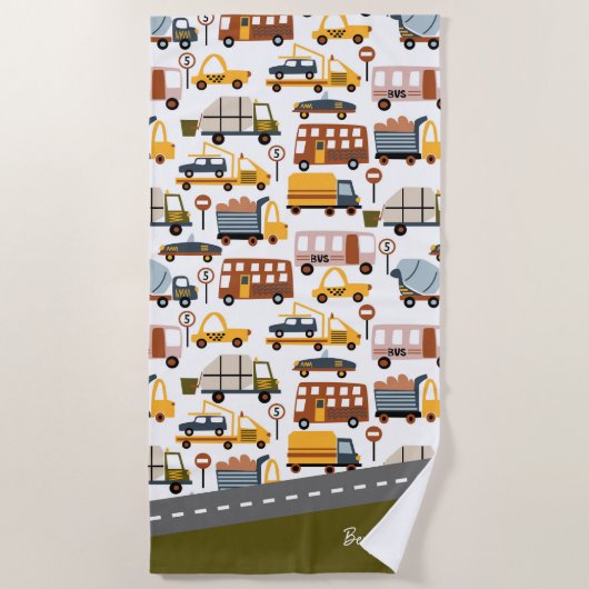 Vroom. Vroom. Tjonge auto en vervoerspatroon Strandlaken (Voorkant)