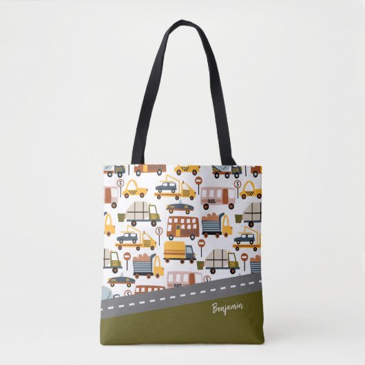 Vroom. Vroom. Tjonge auto en vervoerspatroon Tote Bag (Voorkant)