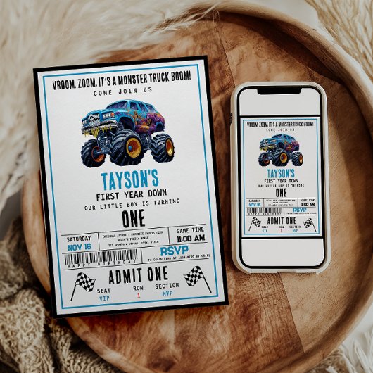 Vroom Zoom Monster Truck Boom | 1e verjaardag Kaart