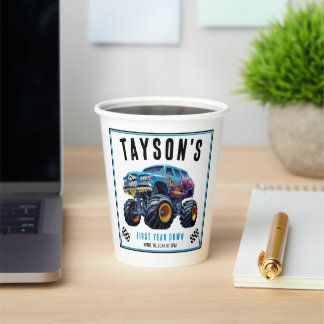 Vroom Zoom Monster Truck Boom | 1e verjaardag Papieren Bekers
