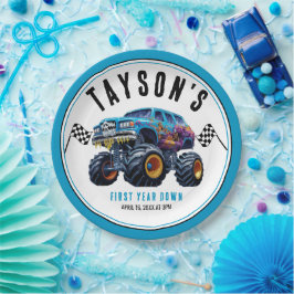 Vroom Zoom Monster Truck Boom | 1e verjaardag Papieren Bordje