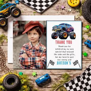 Vroom Zoom Monster Truck Boom   1e Verjaardagsfees Bedankkaart