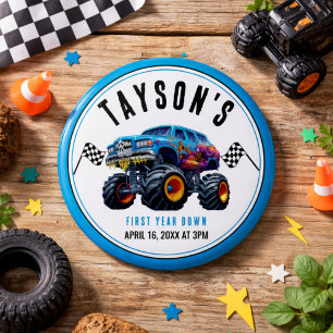 Vroom Zoom Monster Truck Boom 1e Verjaardagsfees Ronde Button 3,2 Cm