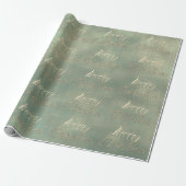 Vrory Blauwgroen kerstfeest Gold Burlap Linen Cott Cadeaupapier (Uitgerold)