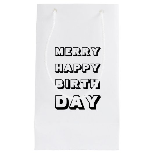 Vrory Happy Birthday zwarte witte kerst Klein Cadeauzakje (Voorkant)
