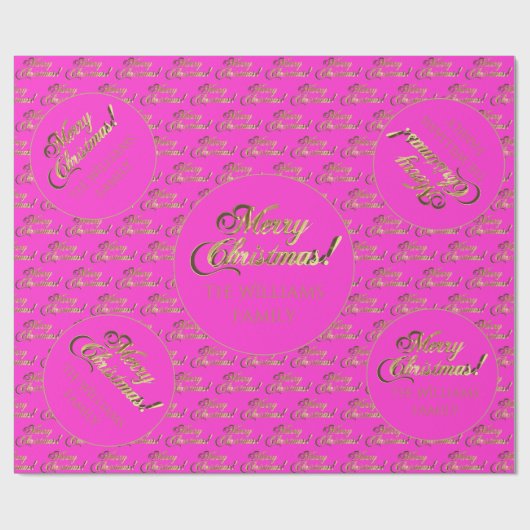 Vrory kerst Elegant Hot Pink Gold Script Cadeaupapier (Vlak)