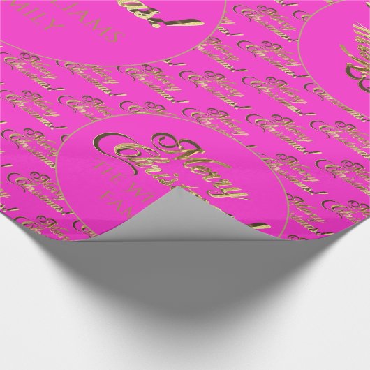 Vrory kerst Elegant Hot Pink Gold Script Cadeaupapier (Hoek)