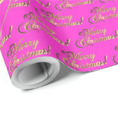 Vrory kerst Elegant Hot Pink Gold Script Cadeaupapier (Rol Hoek)